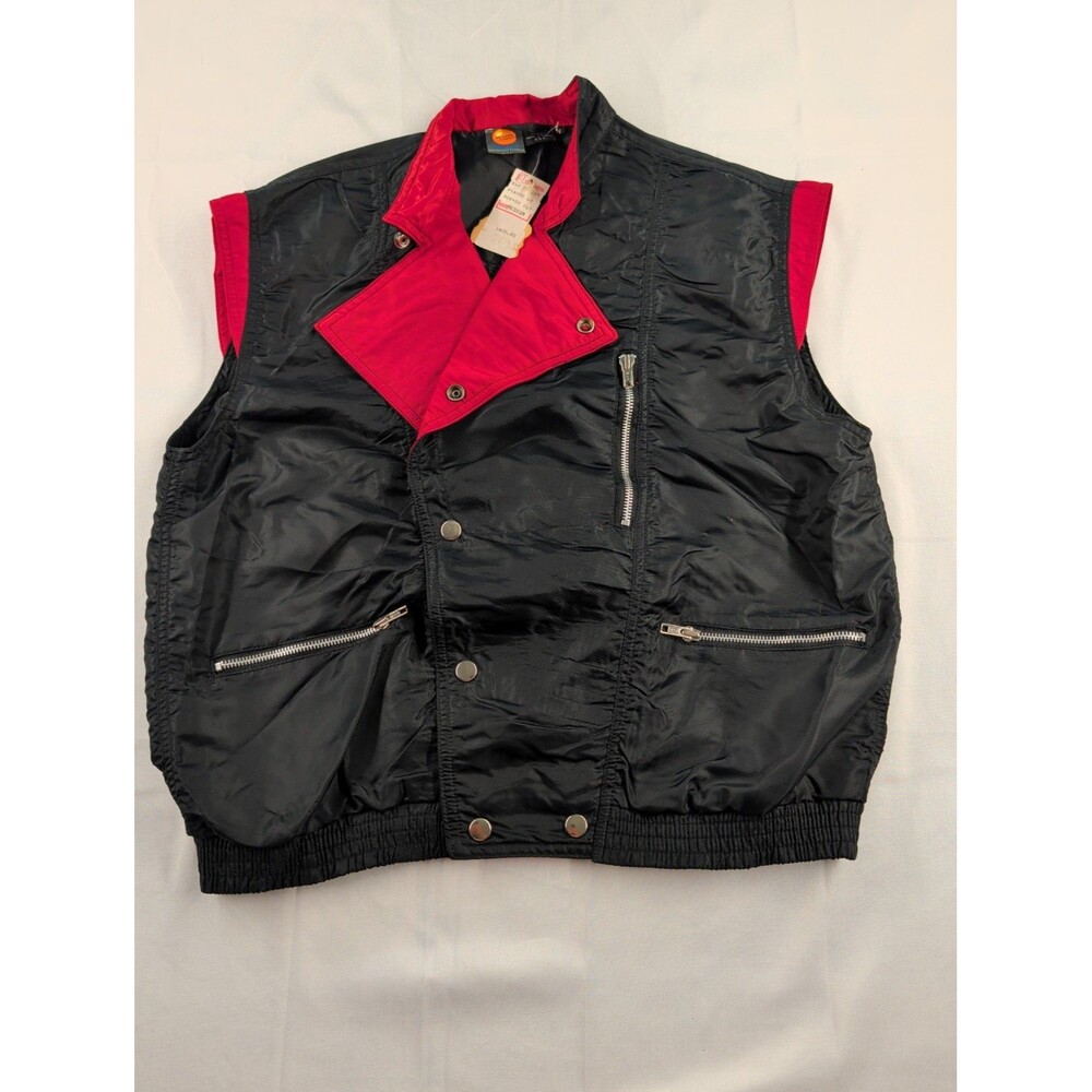 Vintage Orange County Vest Black Red Unisex Size M Snap Nylon Zippers Punk Rock